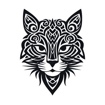 Cat tribal tattoo design dark art illustration isolated on white background