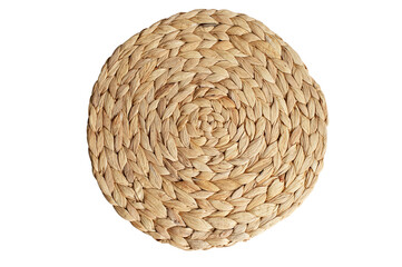 Wicker placemat or wicker straw napkin isolated on white background.