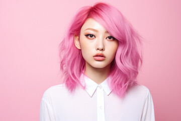 Fototapeta premium Young Japanese pink haired woman on a clean background