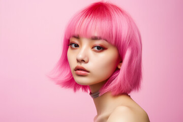 Naklejka premium Young Japanese pink haired woman on a clean background