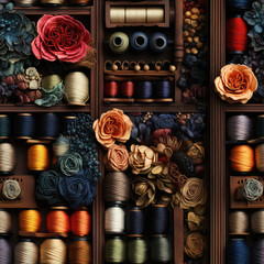 Fototapeta na wymiar Sewing threads crafts artsy DIY creative colorful repeat pattern