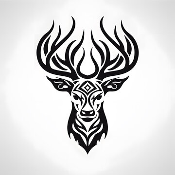 Deer head tribal tattoo design dark art illustration isolated on white background