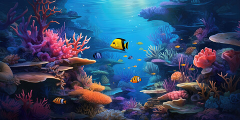 Fototapeta na wymiar Beautiful coral reef and colorful tropical fishes