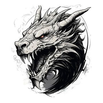angry dragon tattoo design dark art illustration isolated on white background