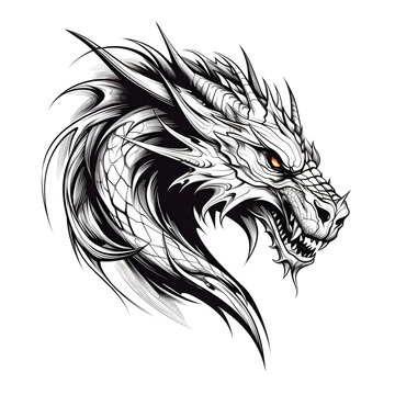 Dragon head tattoo design dark art illustration isolated on white background