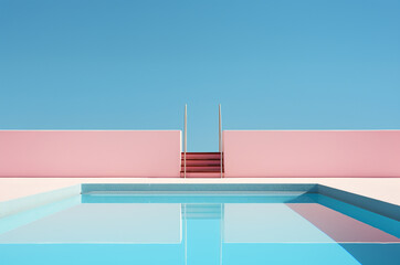 Pink 3d pool. Pink interior. fictional world