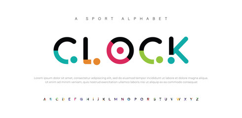 Clock Minimal font creative modern alphabet. Typography with dot regular and number. minimalist style fonts set. vector illustration - obrazy, fototapety, plakaty