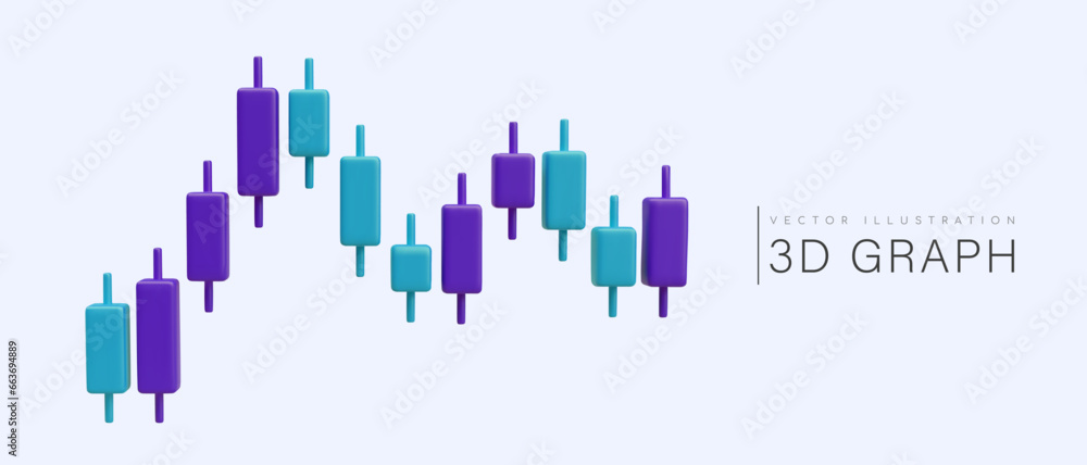 Aufkleber poster with diagram in blue and purple colors. objects for presentation and business. 3d realistic g