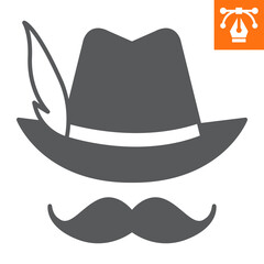 German hat with feather solid icon, glyph style icon for web site or mobile app, oktoberfest and clothing, hat and moustache vector icon, simple vector illustration, vector graphics.