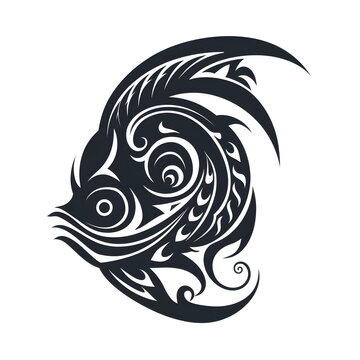 Fish head celtic symbol tribal tattoo design dark art illustration isolated on white background