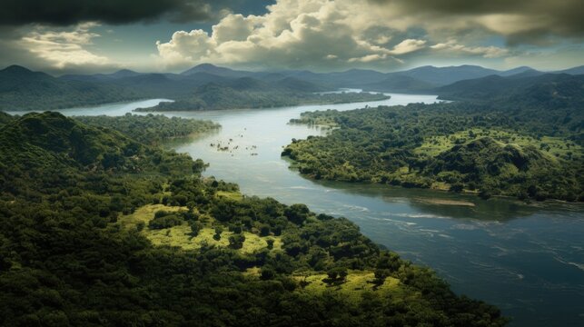 Aerial view of the Amazon Rainforest.