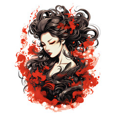 geisha tattoo design dark art illustration isolated on white background