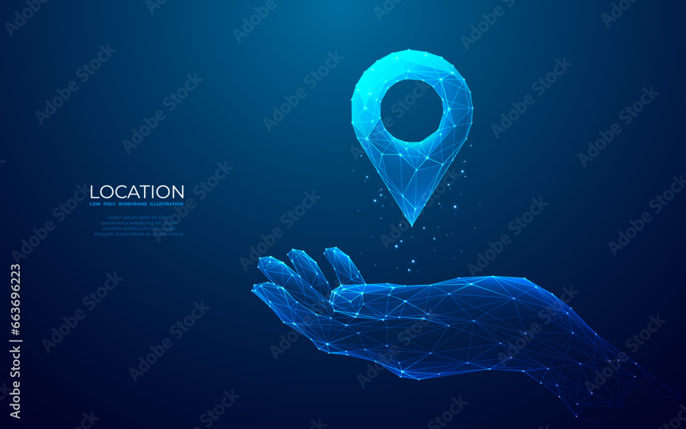 Aufkleber abstract technology pin on hand. location and gps concept. digital one pin icon hologram and human p