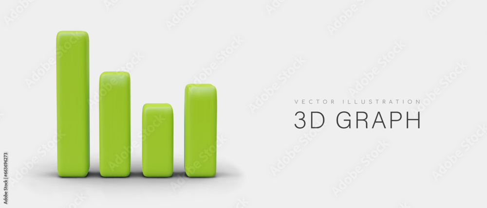 Aufkleber 3d realistic green graph with shadow. poser with graph for business on gray background. sale concept