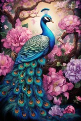 peacock in the garden digital art