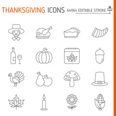 Thanksgiving line icon set, holiday vector collection, logo illustrations, family days symbols vector icons, outline style pictogram pack, editable stroke icons.