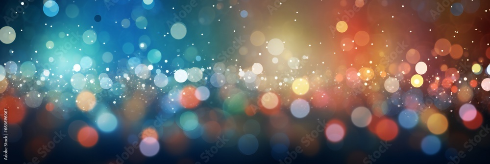Wall mural abstract holiday background panorama. red and blue blur bokeh on a black background panoramic view. 