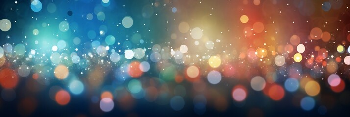 abstract holiday background panorama. red and blue blur bokeh on a black background panoramic view. new year and christmas. decorative empty design element. party background with red circles. - obrazy, fototapety, plakaty
