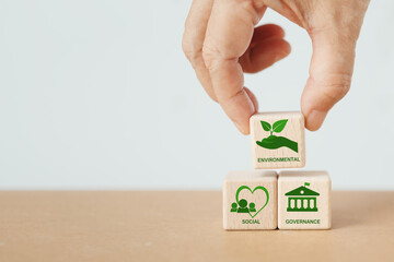 ESG concept of environmental, social and governance. Sustainable and ethical business. Hand arranged 