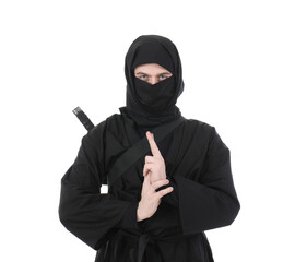 Male ninja on white background