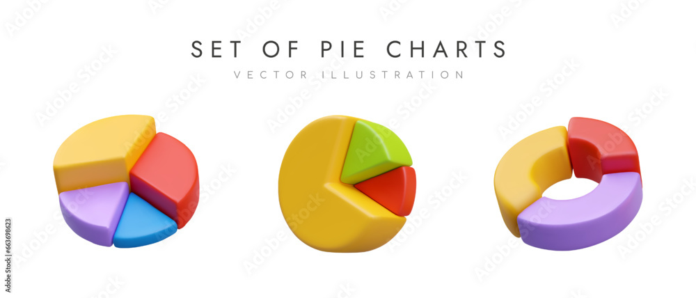 Aufkleber set of different pie charts. poster with collection of round diagrams for business management and fi