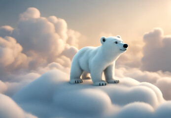 Fototapeta premium Bear on a Heavenly Journey, Sky-High Polar Bear, Whimsical Arctic Daydream
