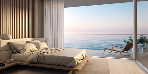 Fototapeta na wymiar minimalist bedroom with beach view