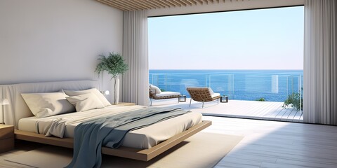 Fototapeta na wymiar minimalist bedroom with beach view