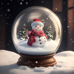 Christmas winter with snowman in a sphere glass jar