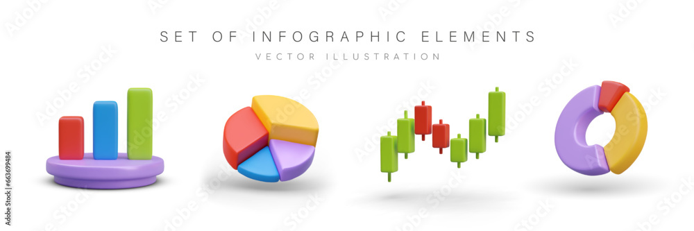 Fototapete set of realistic infographic elements in different style. histogram, pie chart and round diagram in 