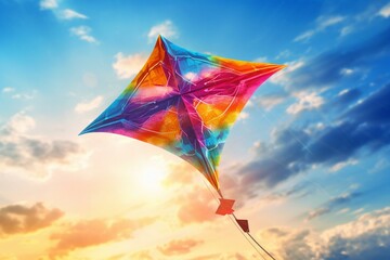 Vibrant kite soaring joyfully in the sky. Generative AI