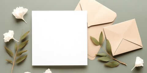 a greeting card with a brown envelope on a green background