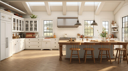 A bright roomy and contemporary farmhouse style kitchen