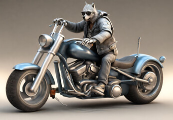 Obraz na płótnie Canvas Fox on a Motorcycle Adventure, Wild Ride: Fox Biker on the Road, Foxy Rider and the Black Bike