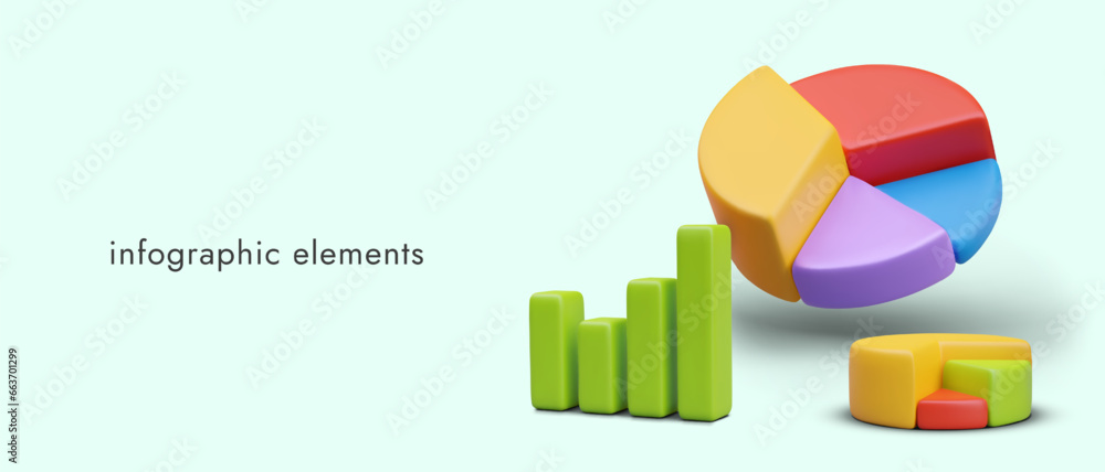 Aufkleber infographic vector elements. realistic pie chart with sectors of different color and height, bar cha