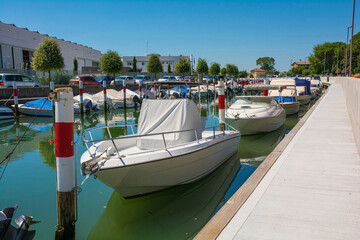 Fototapeta na wymiar The marina in Aquileia in Friuli-Venezia Giulia, north east Italy. August