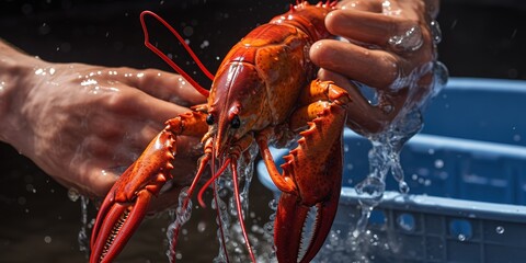 hand holding fresh lobster