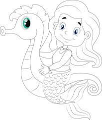 Free vector cute coloring book with mermaid.eps