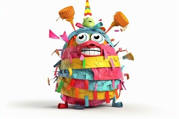 Toon piñata isolated on white. Traditional Mexican object filled with sweets, bringing joy to carnival parties. Generative AI - obrazy, fototapety, plakaty
