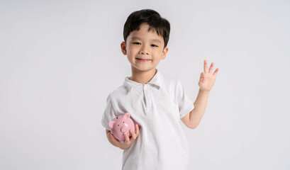Portrait of asian boy posing on white background