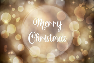 Golden Christmas Background With Bokeh and Text Merry Christmas