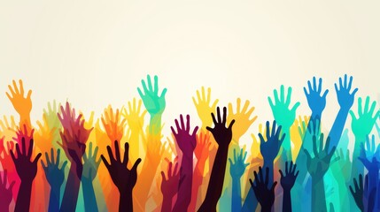 Colorful hands raised illustration, AI generated Image