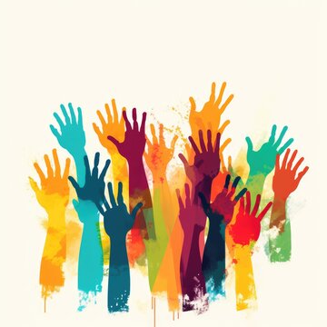 Colorful hands raised illustration, AI generated Image