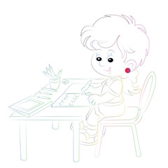 Vector cute baby writing and reading sitting on the table-01.eps
