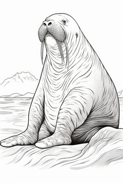recommend clip art: coloring page of a walrus in line art hand drawn style for kids