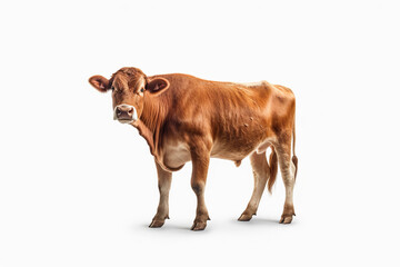 cow isolated on white background,Portrait of Serenity: A Brown Cow in Minimalist Splendor