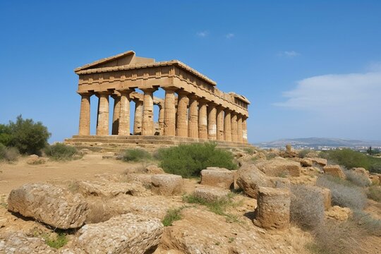 Ancient Greek temple in Agrigento, Sicily. Built in 5th century BC. Generative AI