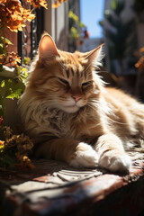 Cozy Corner: A Ginger Cat's Tranquil Moment Amidst Nature