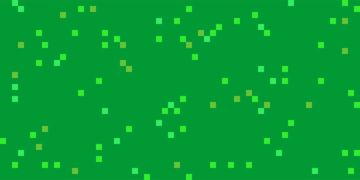 Green Grass Lane Flat Pixel Art Illustration In Retro Game Style. Seamless Pattern With Pixelated Texture Of Bush Or Tree Blocks. Vector Background