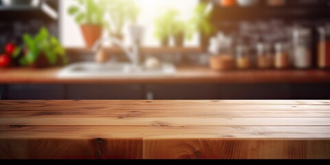 Obraz na płótnie Canvas Modern vintage kitchen table. Stylish dining space. Wooden dining counter. Heart of home. Rustic cafe. Cozy place to gather. Interior design showcase